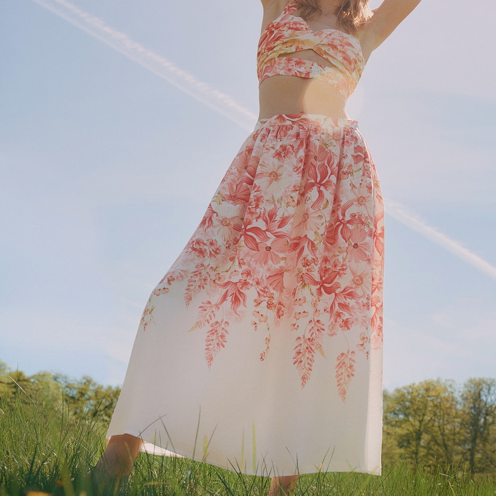 H&M Floral Midi A-Line Skirt